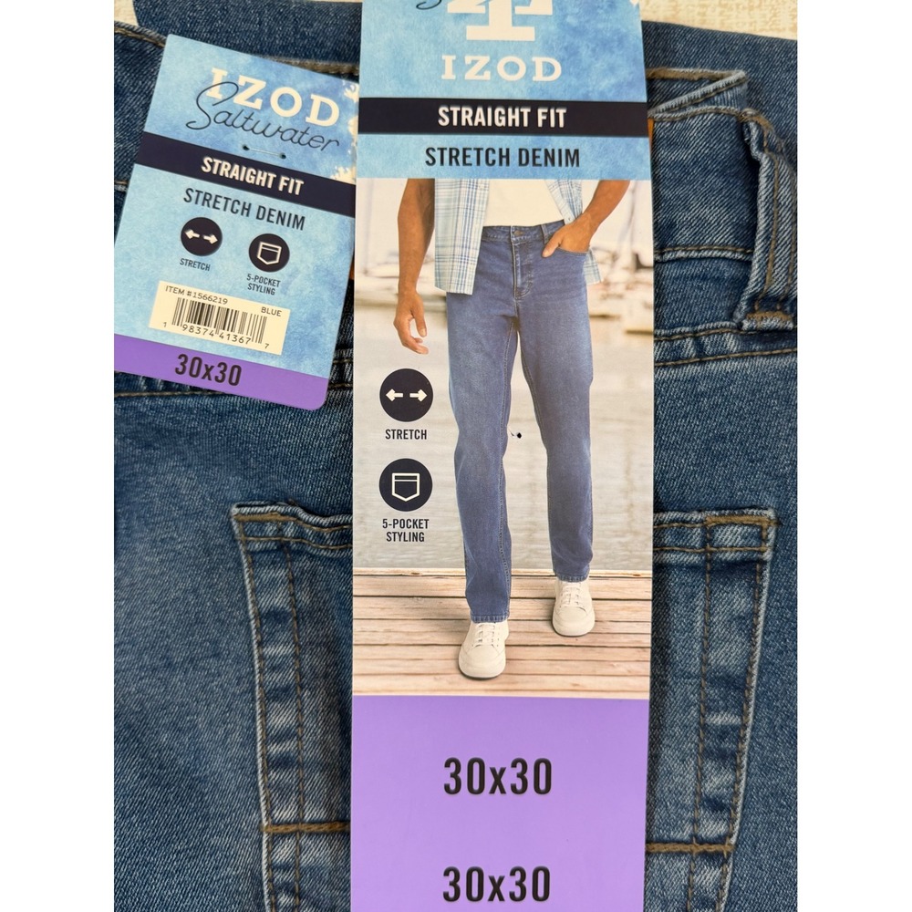 IZOD Saltwater Straight Fit Stretch Denim Jeans Mens 30x30 Blue Coastal Preppy